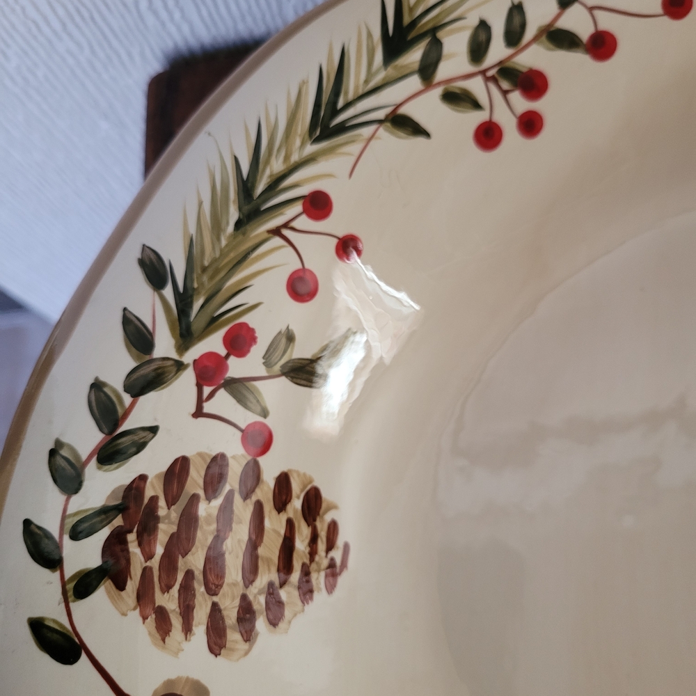 Festive Cream, Brown, Green and Red Divided Serving Platter - Picture 2 of 5